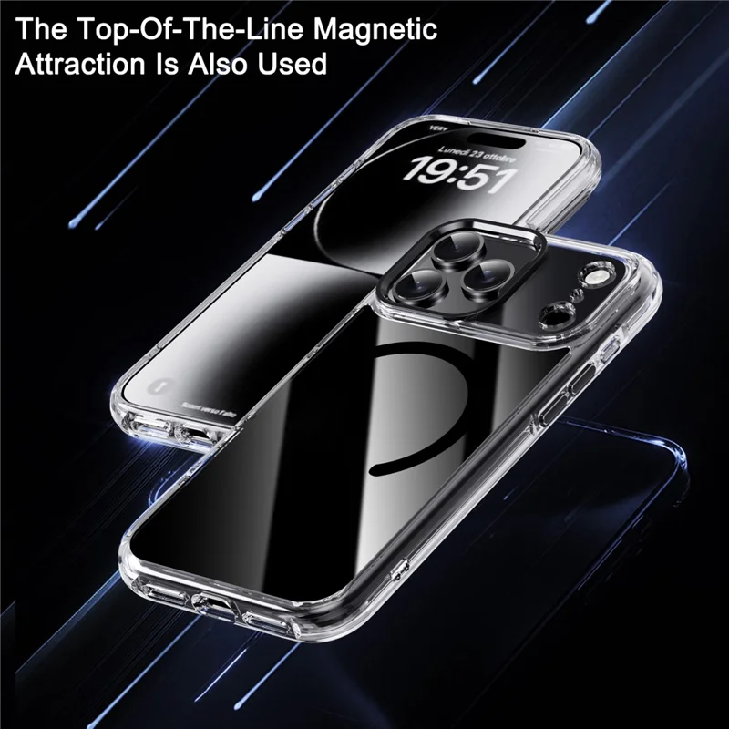 IPAKY For iPhone 17 Pro Clear Case Compatible with MagSafe Shockproof TPU+PC Phone Back Cover  - Transparent  /  Black