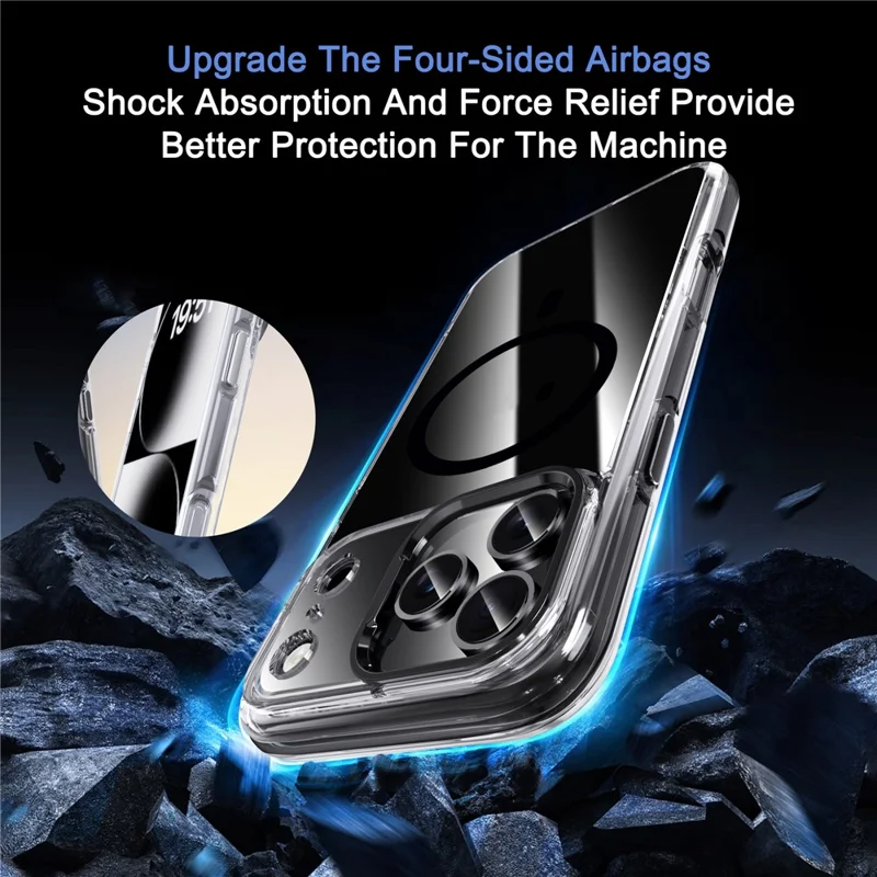 IPAKY For iPhone 17 Pro Clear Case Compatible with MagSafe Shockproof TPU+PC Phone Back Cover  - Transparent  /  Black