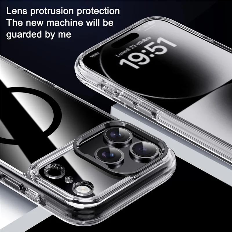 IPAKY For iPhone 17 Pro Clear Case Compatible with MagSafe Shockproof TPU+PC Phone Back Cover  - Transparent  /  Black