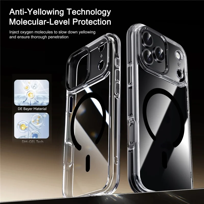 IPAKY pour iPhone 17 Pro Max coque transparente compatible MagSafe, antichoc, en TPU+PC - Transparent / Noir