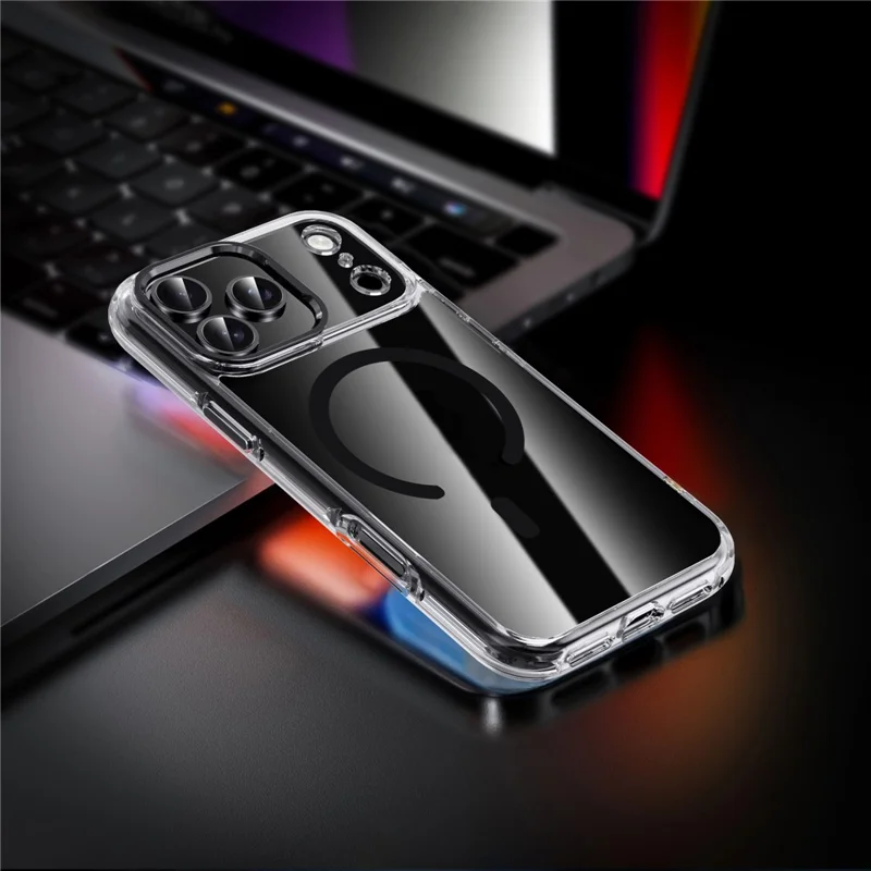 IPAKY pour iPhone 17 Pro Max coque transparente compatible MagSafe, antichoc, en TPU+PC - Transparent / Noir