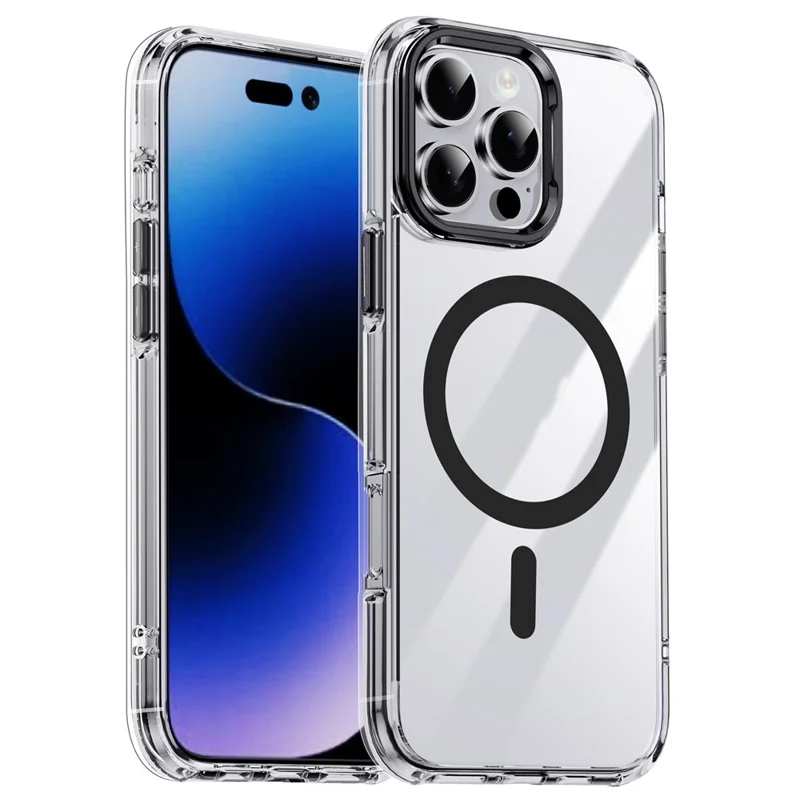 IPAKY pour iPhone 16 Pro Max Coque Transparente Compatible avec MagSafe Antichoc en TPU+PC - Transparent / Noir
