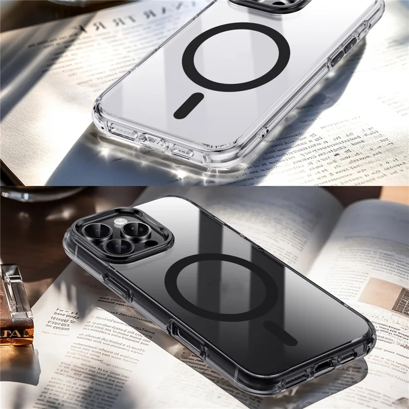 IPAKY pour iPhone 16 Pro Max Coque Transparente Compatible avec MagSafe Antichoc en TPU+PC - Transparent / Noir