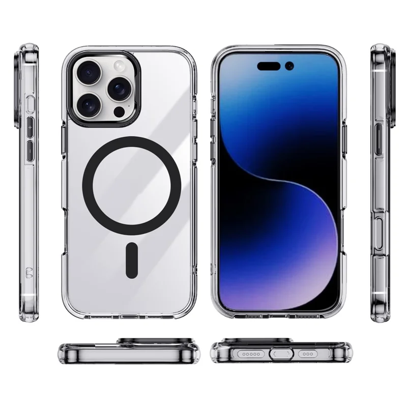 IPAKY pour iPhone 16 Pro Max Coque Transparente Compatible avec MagSafe Antichoc en TPU+PC - Transparent / Noir