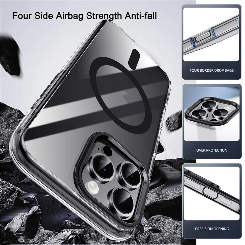 IPAKY pour iPhone 16 Pro Max Coque Transparente Compatible avec MagSafe Antichoc en TPU+PC - Transparent / Noir