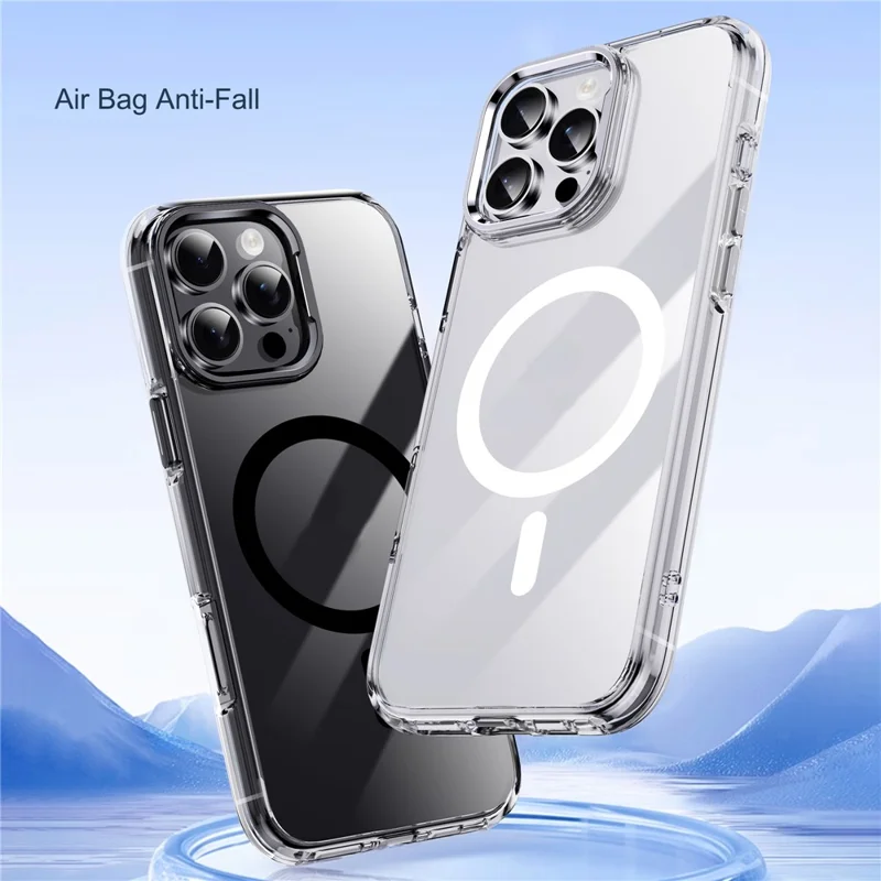 IPAKY pour iPhone 16 Pro coque transparente compatible MagSafe, antichoc, TPU+PC, dos de téléphone - Transparent / Noir