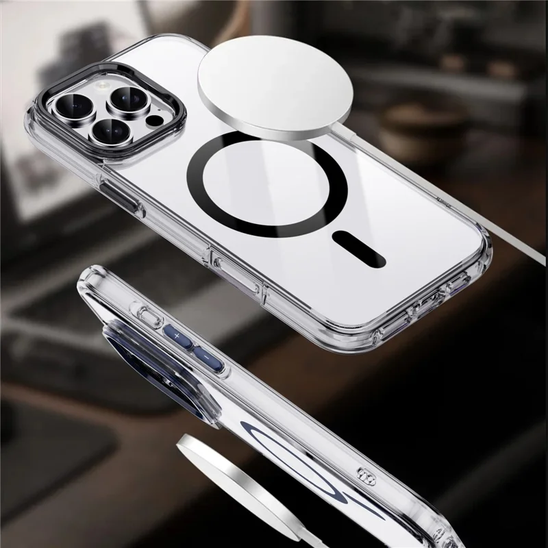 IPAKY pour iPhone 16 Pro coque transparente compatible MagSafe, antichoc, TPU+PC, dos de téléphone - Transparent / Noir