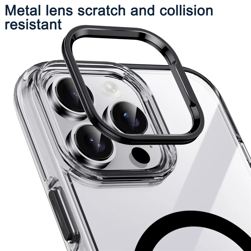 IPAKY pour iPhone 16 Pro coque transparente compatible MagSafe, antichoc, TPU+PC, dos de téléphone - Transparent / Noir