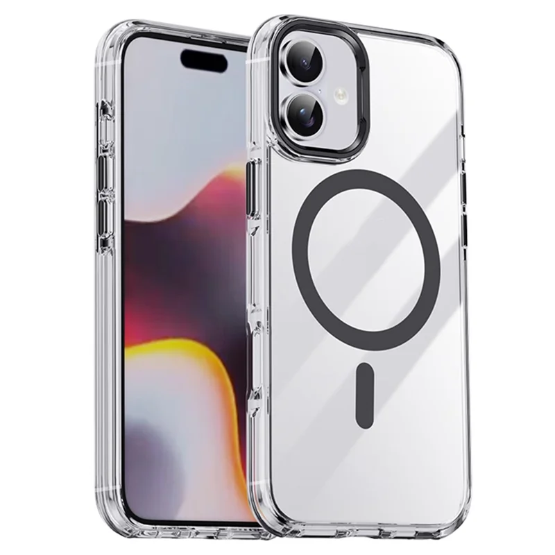 IPAKY pour iPhone 16 Plus coque transparente compatible MagSafe, antichoc, en TPU+PC - Transparent / Noir