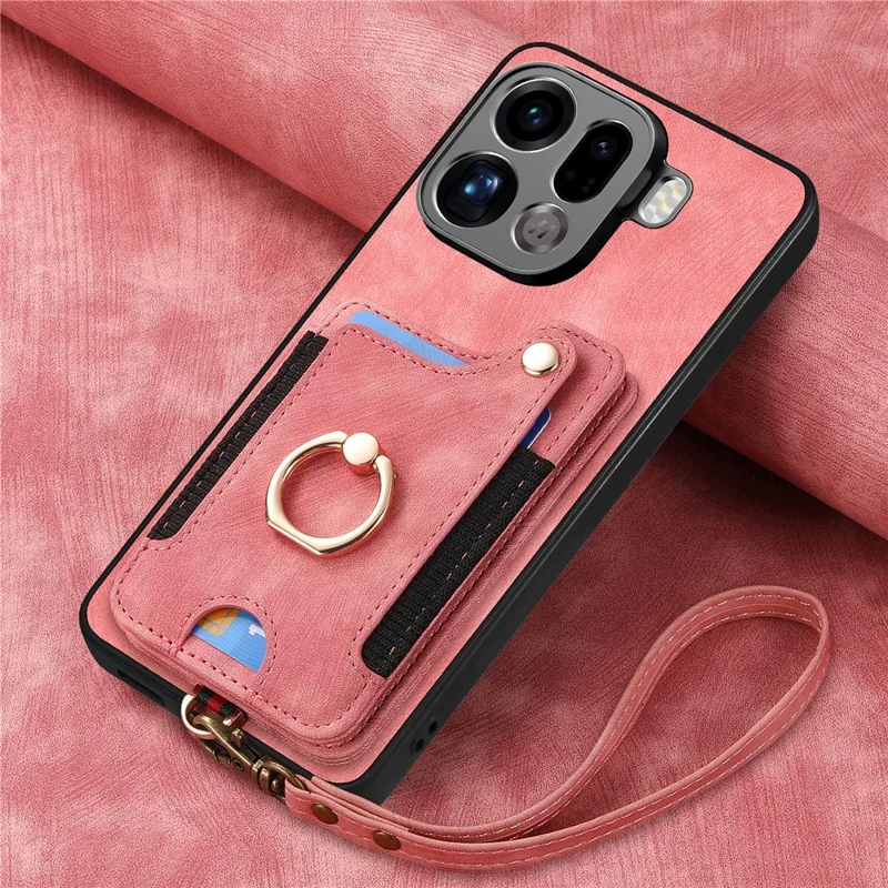 Voor Oppo Find X9 Pro 5G Retro PU Leren Hoesje met RFID-blokkering en Kaarthouder / Ringhouder - Roze