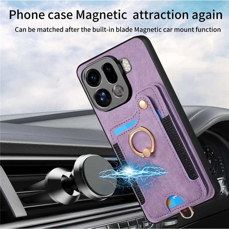 For Oppo Find X9 Pro 5G Retro PU Leather Case Phone Cover with RFID Blocking Card Holder   /   Ring Holder - Black