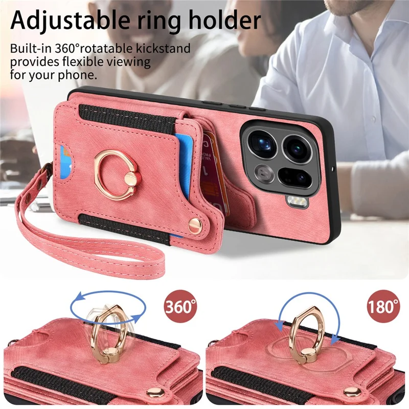 For Oppo Find X9 Pro 5G Retro PU Leather Case Phone Cover with RFID Blocking Card Holder   /   Ring Holder - Black