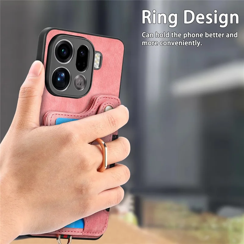 For Oppo Find X9 Pro 5G Retro PU Leather Case Phone Cover with RFID Blocking Card Holder   /   Ring Holder - Black