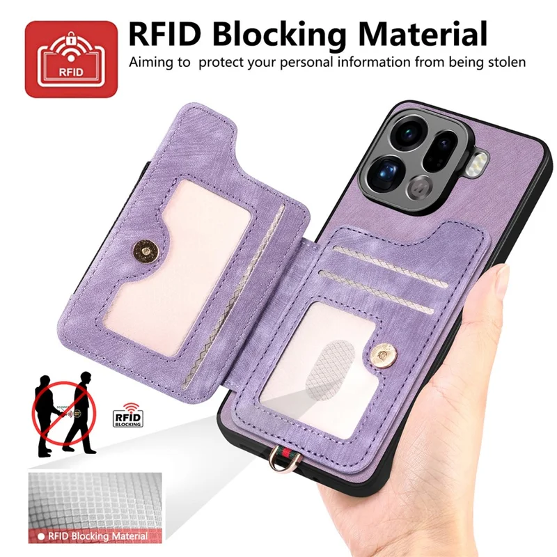 Pour Oppo Find X9 Pro 5G Étui Cuir PU Rétro avec Porte-cartes à Blocage RFID / Support Anneau - Brun