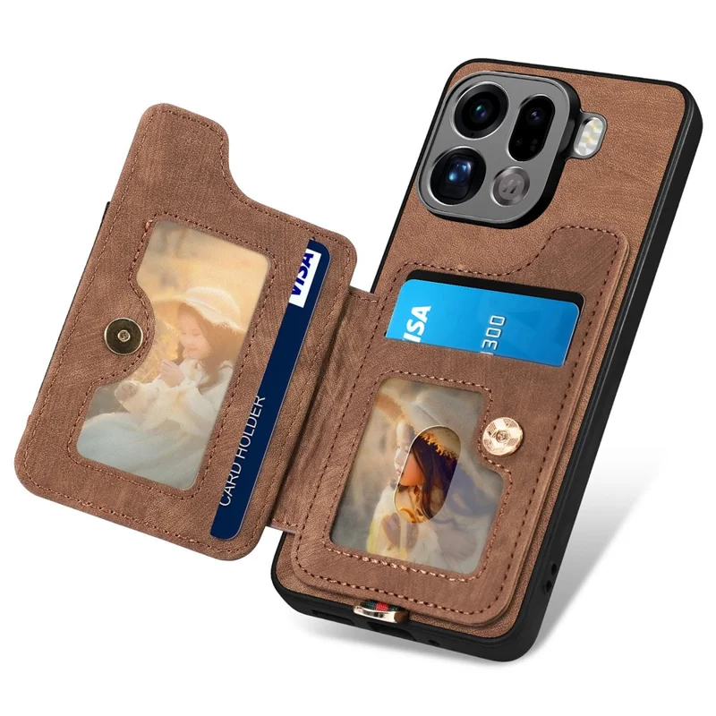 Pour Oppo Find X9 Pro 5G Étui Cuir PU Rétro avec Porte-cartes à Blocage RFID / Support Anneau - Brun