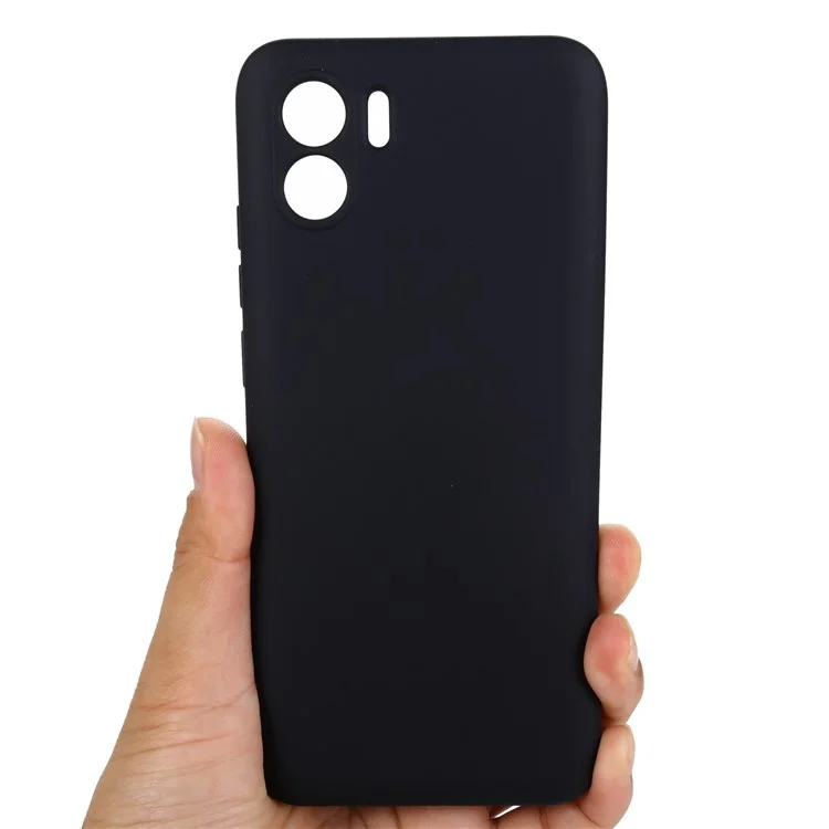 For Xiaomi Redmi A2 4G / A1 4G Soft Liquid Silicone Cell Phone Case Microfiber Lining Anti-Scratch Cover with Strap - Black
