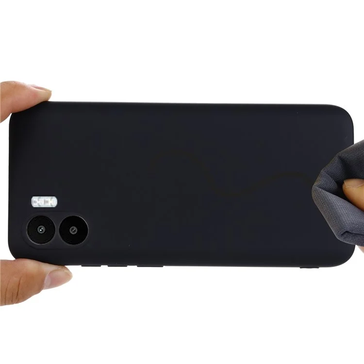 For Xiaomi Redmi A2 4G / A1 4G Soft Liquid Silicone Cell Phone Case Microfiber Lining Anti-Scratch Cover with Strap - Black
