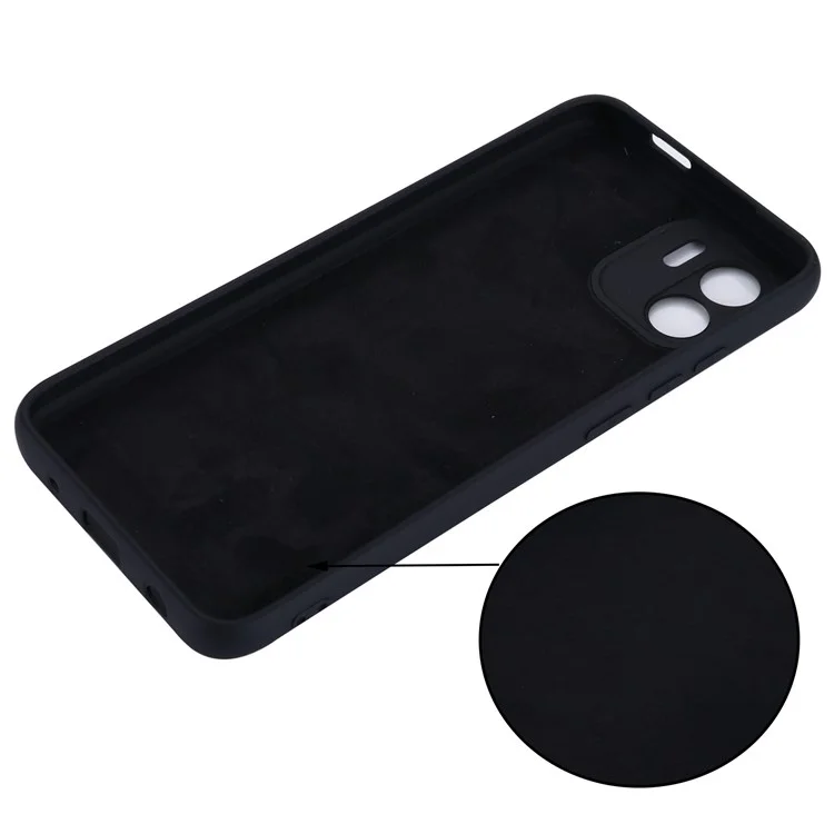 For Xiaomi Redmi A2 4G / A1 4G Soft Liquid Silicone Cell Phone Case Microfiber Lining Anti-Scratch Cover with Strap - Black