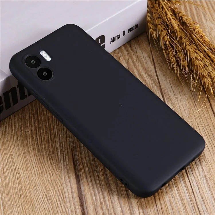 For Xiaomi Redmi A2 4G / A1 4G Soft Liquid Silicone Cell Phone Case Microfiber Lining Anti-Scratch Cover with Strap - Black