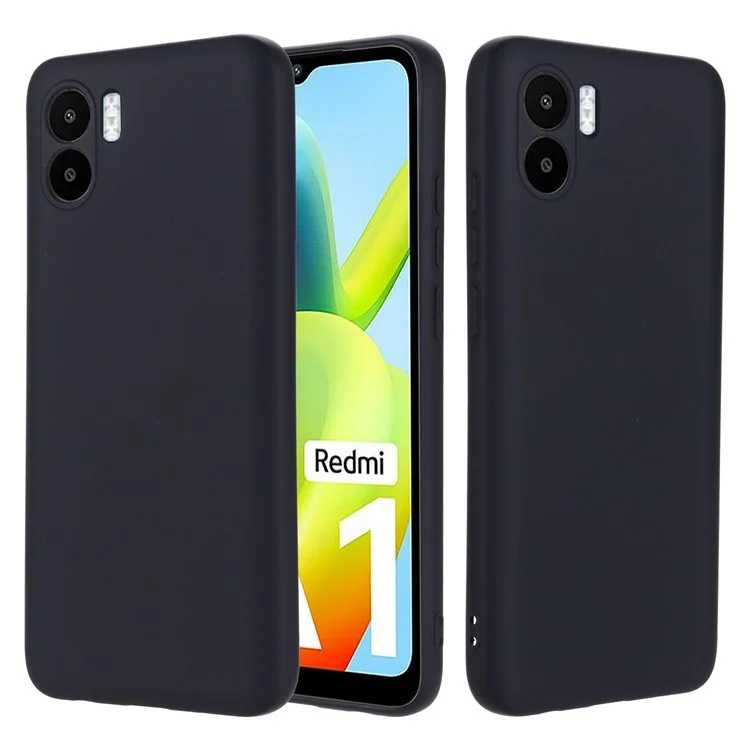 For Xiaomi Redmi A2 4G / A1 4G Soft Liquid Silicone Cell Phone Case Microfiber Lining Anti-Scratch Cover with Strap - Black
