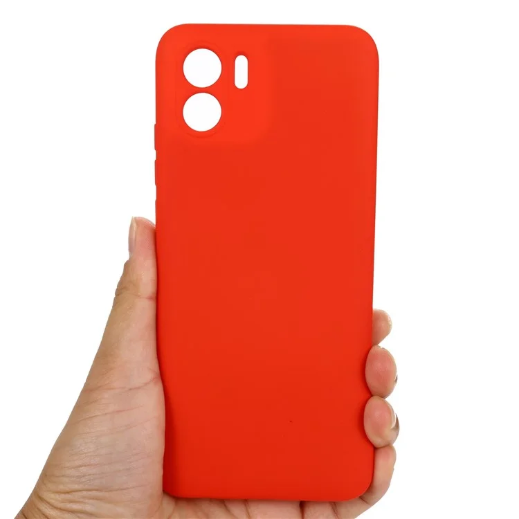 For Xiaomi Redmi A2 4G / A1 4G Soft Liquid Silicone Cell Phone Case Microfiber Lining Anti-Scratch Cover with Strap - Red