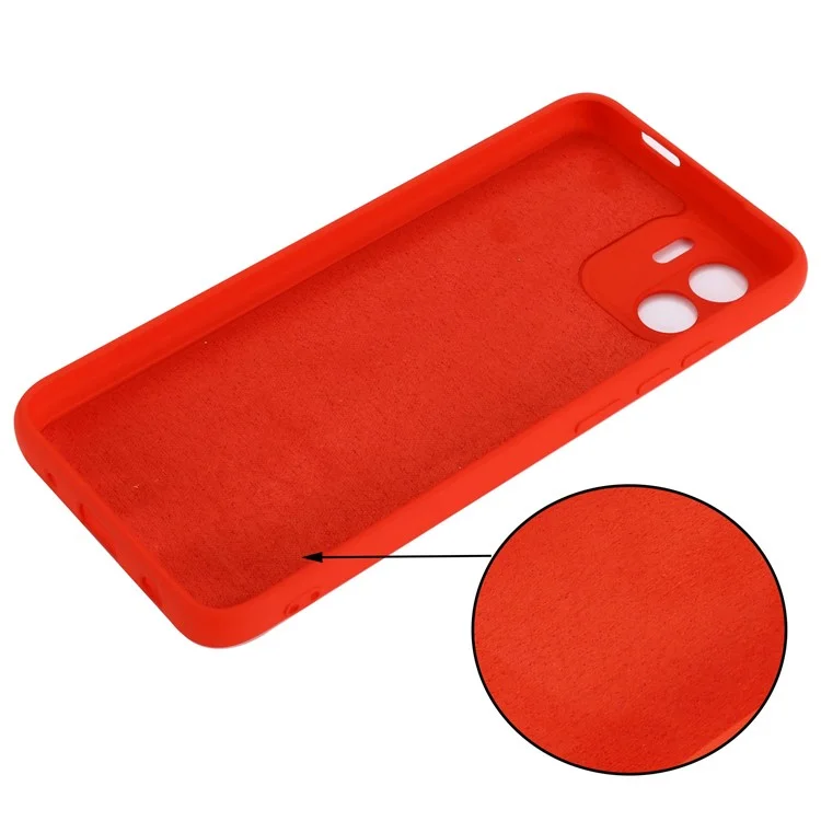 For Xiaomi Redmi A2 4G / A1 4G Soft Liquid Silicone Cell Phone Case Microfiber Lining Anti-Scratch Cover with Strap - Red