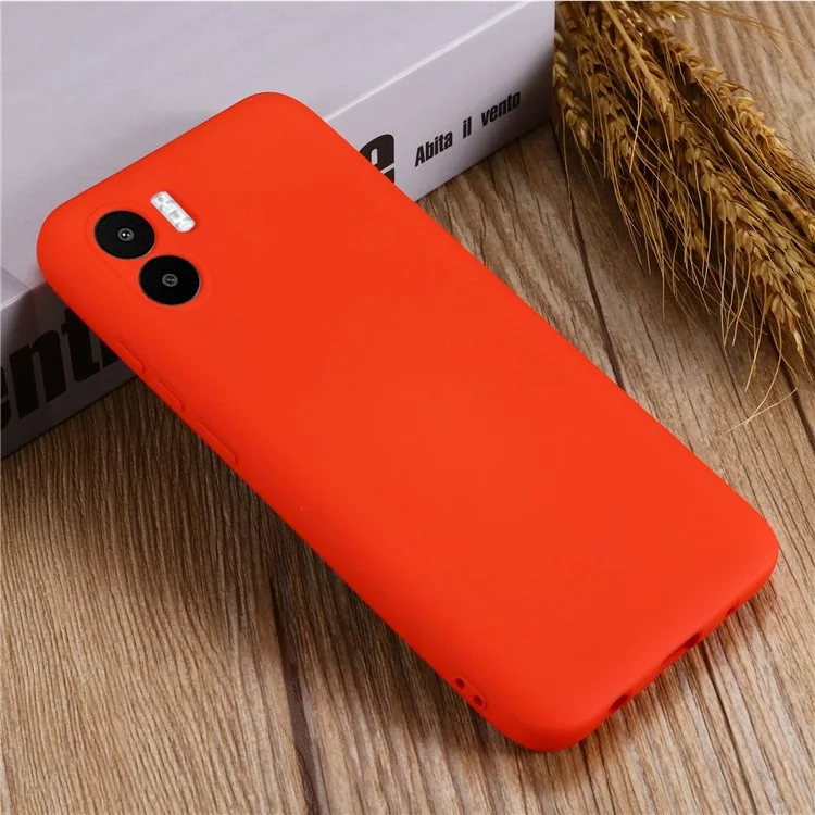 For Xiaomi Redmi A2 4G / A1 4G Soft Liquid Silicone Cell Phone Case Microfiber Lining Anti-Scratch Cover with Strap - Red