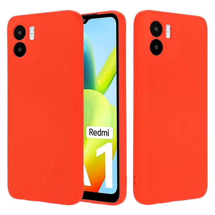 For Xiaomi Redmi A2 4G / A1 4G Soft Liquid Silicone Cell Phone Case Microfiber Lining Anti-Scratch Cover with Strap - Red