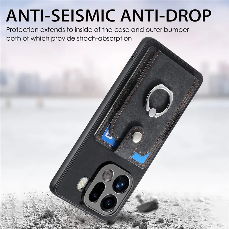 For Oppo Find X9 Pro 5G Case Kickstand Leather + TPU Non-Slip Protective Cover with Card Slots - Black