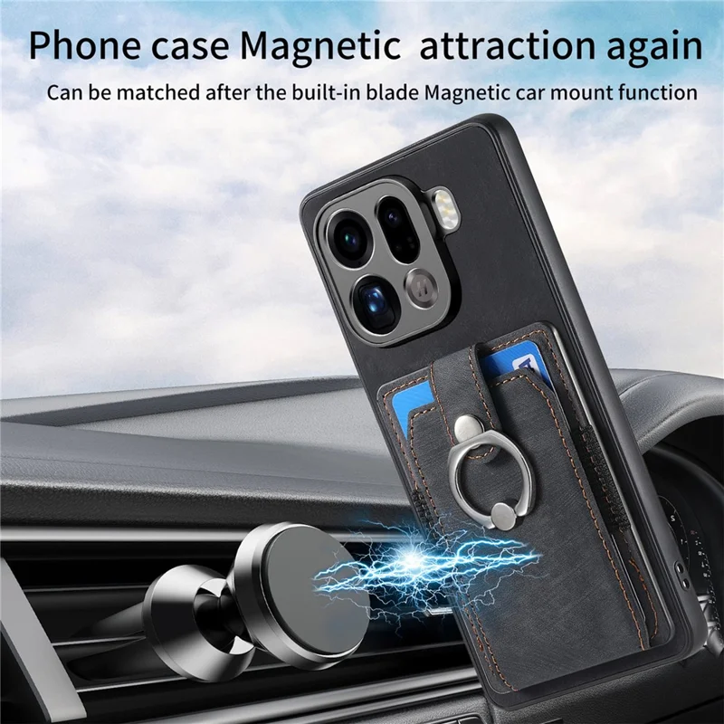 For Oppo Find X9 Pro 5G Case Kickstand Leather + TPU Non-Slip Protective Cover with Card Slots - Black