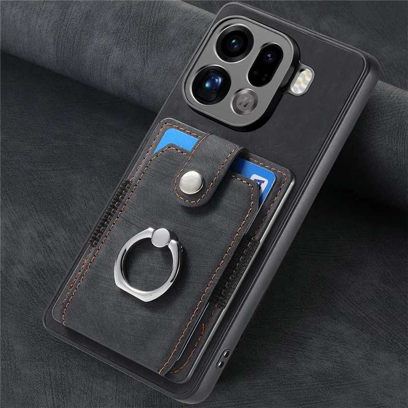 For Oppo Find X9 Pro 5G Case Kickstand Leather + TPU Non-Slip Protective Cover with Card Slots - Black