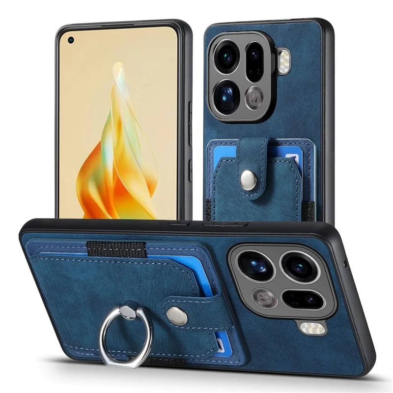 For Oppo Find X9 Pro 5G Phone Case Leather Back Cover with Card Slots Kickstand - Blue