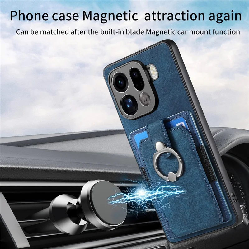 For Oppo Find X9 Pro 5G Phone Case Leather Back Cover with Card Slots Kickstand - Blue