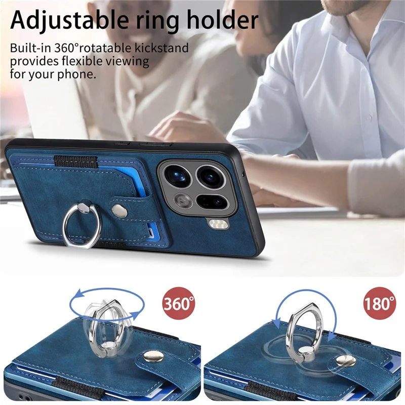 For Oppo Find X9 Pro 5G Phone Case Leather Back Cover with Card Slots Kickstand - Blue