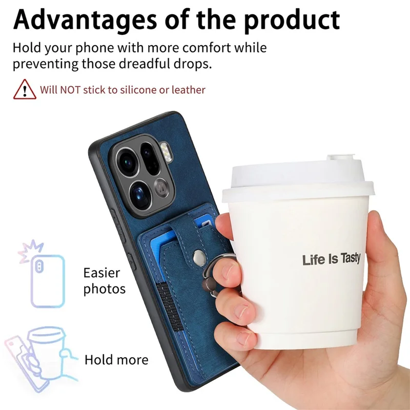For Oppo Find X9 Pro 5G Phone Case Leather Back Cover with Card Slots Kickstand - Blue