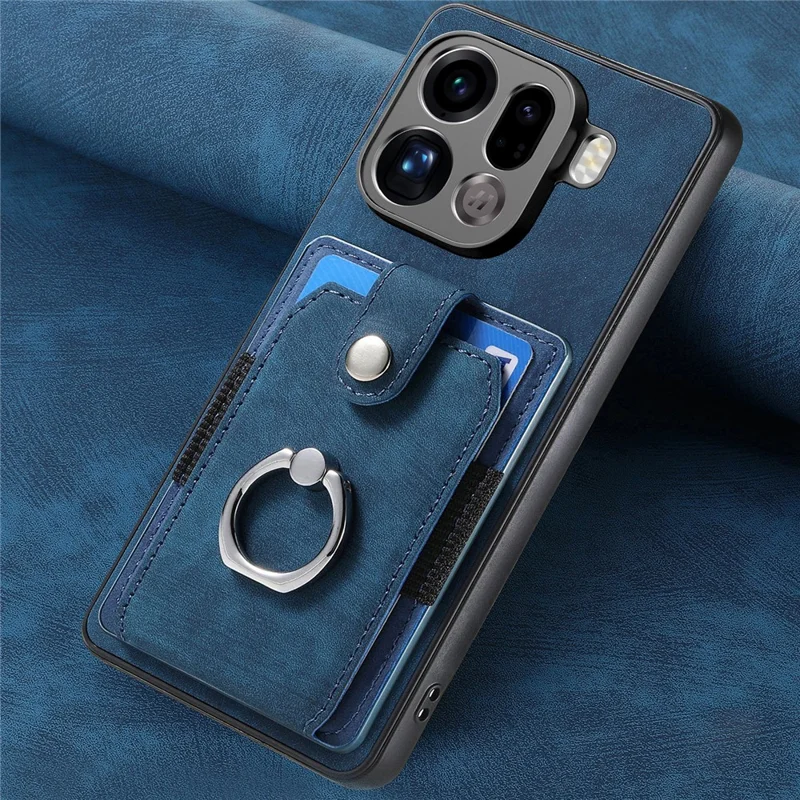 For Oppo Find X9 Pro 5G Phone Case Leather Back Cover with Card Slots Kickstand - Blue