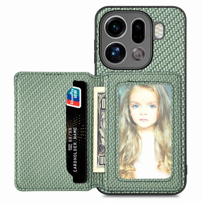 For Oppo Find X9 Pro 5G Case RFID Blocking Carbon Fiber Leather Phone Back Cover with Card Holder - Green