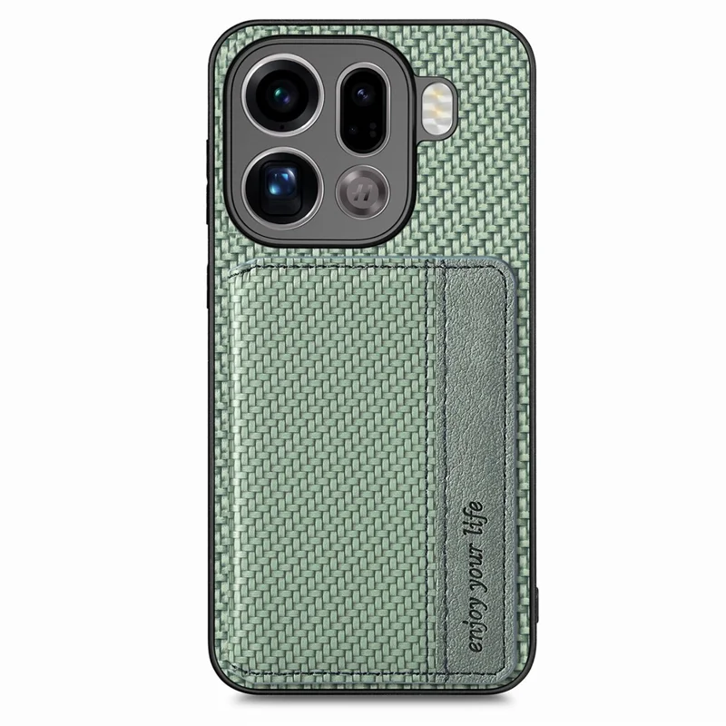 For Oppo Find X9 Pro 5G Case RFID Blocking Carbon Fiber Leather Phone Back Cover with Card Holder - Green