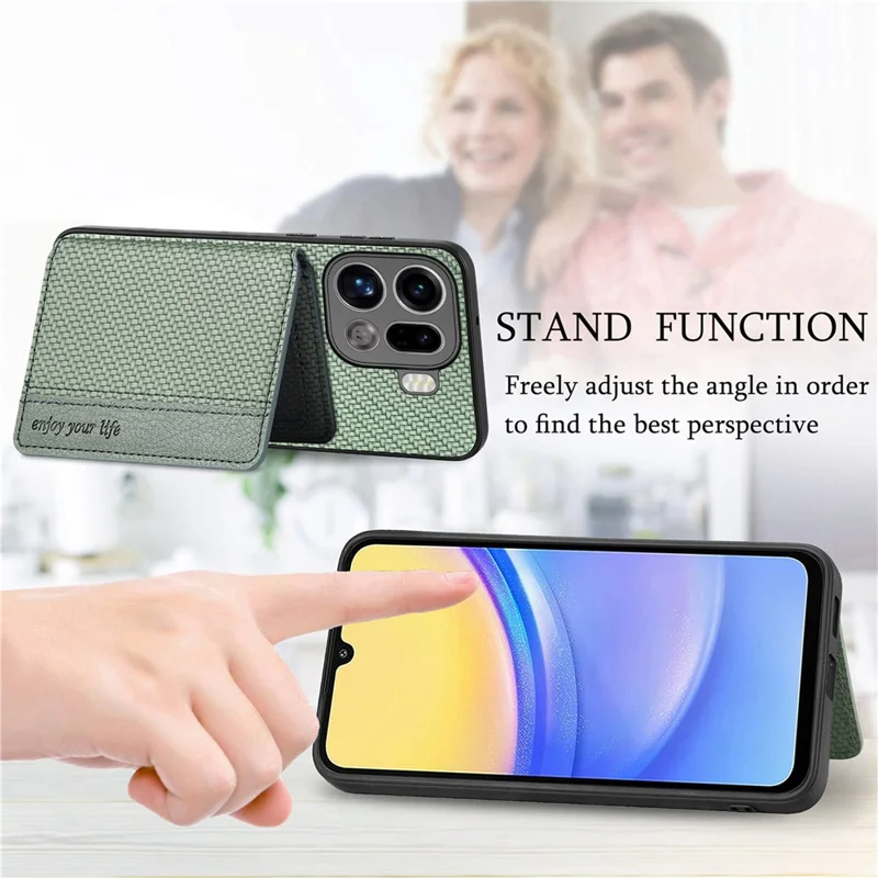 For Oppo Find X9 Pro 5G Case RFID Blocking Carbon Fiber Leather Phone Back Cover with Card Holder - Green