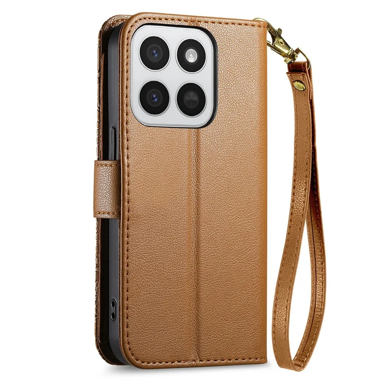 Custodia per telefono per Honor 400 Smart 5G / 400 Smart 4G / X7d 4G / X7d 5G con motivo floreale e foglie, porta carte multiplo, custodia in pelle con cerniera e tracolla - Marrone