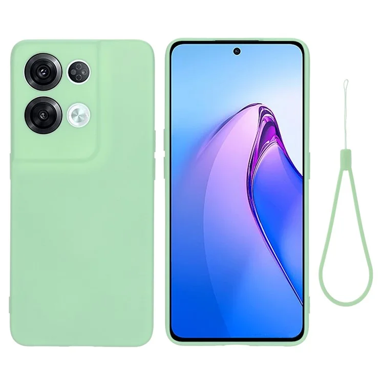 For Oppo Reno8 Pro+ 5G (Global Version) Liquid Silicone Microfiber Lining Protective Case Camera Protection Shockproof  Anti-Drop Phone Cover with Strap - Green