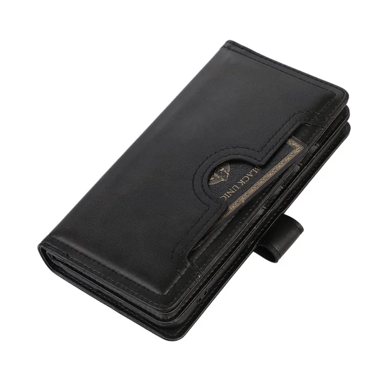 Pour Samsung Galaxy S23 Split Leather Magnetic Flip Protective Case Stand Multiple Card Slots Wallet Phone Cover with Hand Strap - Noir