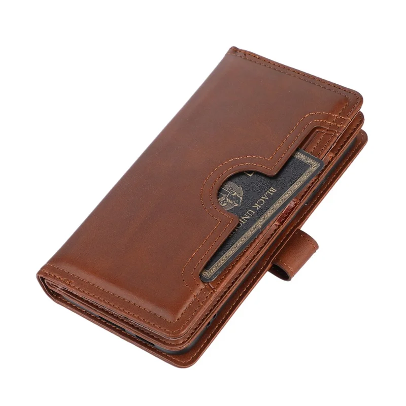 For Samsung Galaxy S23 Split Leather Magnetic Flip Protective Case Stand Multiple Card Slots Wallet Phone Cover with Hand Strap - Coffee