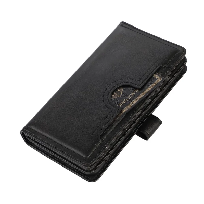 For Samsung Galaxy S23+ Split Leather Flip Wallet Case Stand Multiple Card Slots Magnetic Protect Phone Cover with Hand Strap - Black