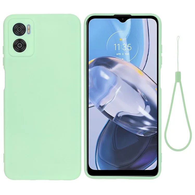 Per Motorola Moto E22 4G / E22i 4G Custodia in Silicone Liquido Anti-Graffio Fodera Morbida Protezione della Fotocamera Custodia per Telefono con Cinturino - Verde