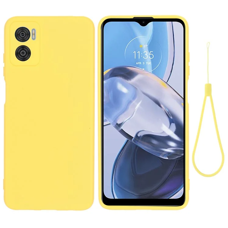 Para Motorola Moto E22 4G / E22i 4G Funda de Silicona Líquida Anticorrosión Forro Suave Protección de la Cámara Funda de Teléfono con Correa - Amarillo