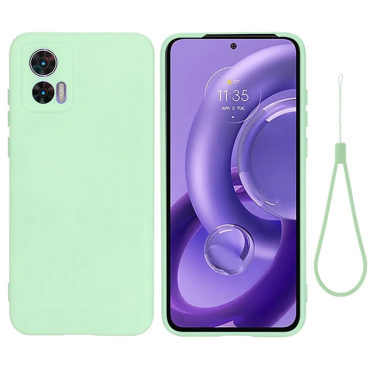 Pour Motorola Edge 30 Neo 5G / Edge 30 Lite Anti-rayures Étui de téléphone portable en silicone liquide Coque de protection antichoc avec sangle - Vert