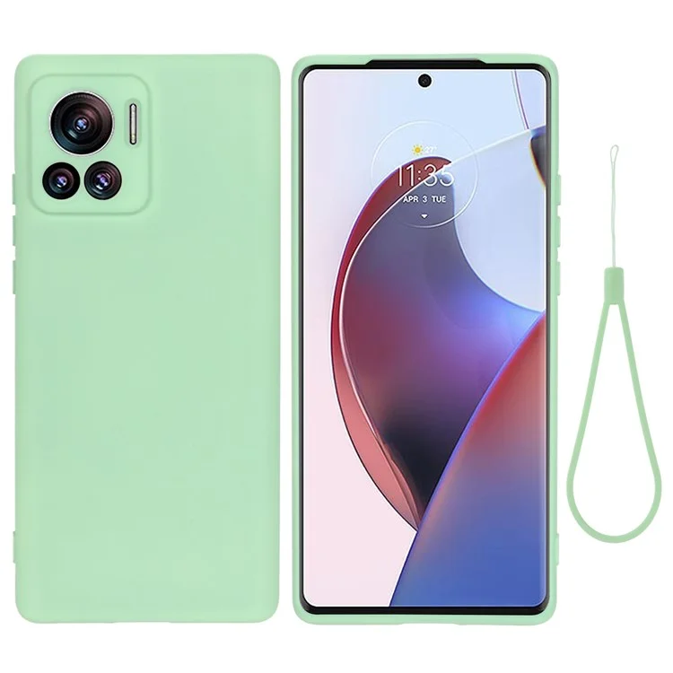 For Motorola Moto X30 Pro 5G / Edge 30 Ultra 5G Liquid Silicone Soft Touch Case Microfiber Lining Camera Protection Phone Cover with Strap - Green