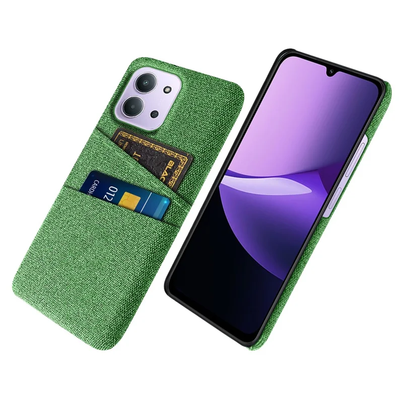 Phone Case for Xiaomi Redmi 15C 4G (EU) (173mm) / Redmi 15C 5G (EU) (173mm) / Poco C85 4G (173mm) Cloth + Hard PC Cover with Dual Card Slots - Green