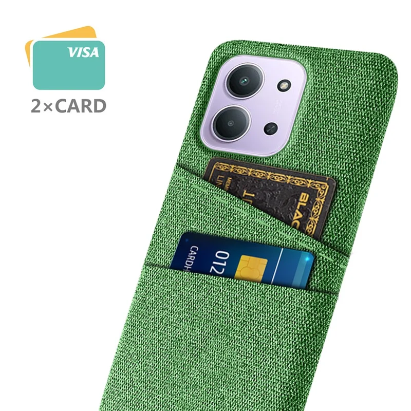 Phone Case for Xiaomi Redmi 15C 4G (EU) (173mm) / Redmi 15C 5G (EU) (173mm) / Poco C85 4G (173mm) Cloth + Hard PC Cover with Dual Card Slots - Green